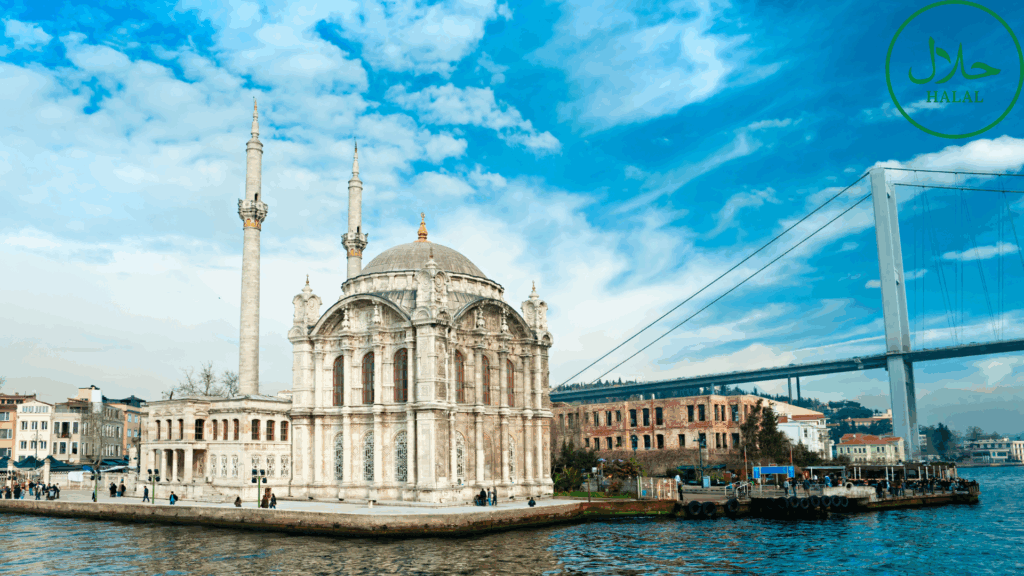 Ottomaanse moskee in Istanbul met brug op achtergrond – halal vakantie in Turkije