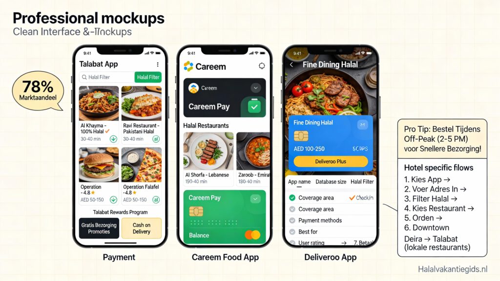 Halal tech & apps in Dubai food delivery met Talabat, Careem Food en Deliveroo