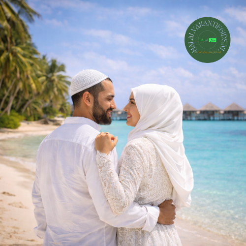 Halal honeymoon hotel met moslimstel aan tropisch strand in de Malediven regio